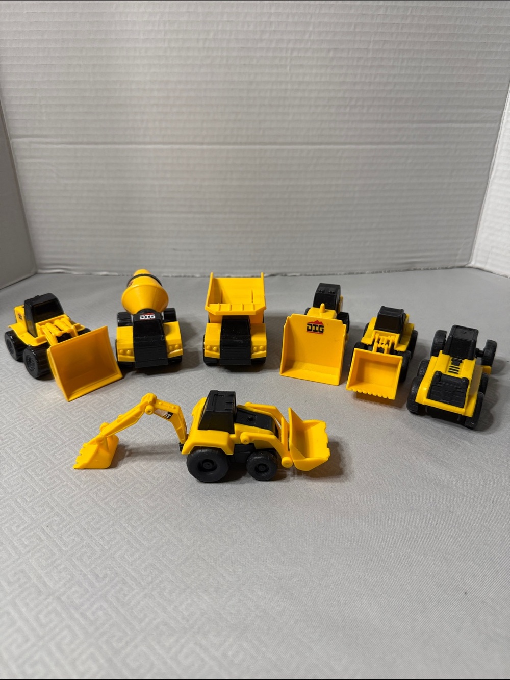 Mini Yellow Plastic Construction Vehicle Toys Assorted Trucks and Loaders 7 Pc